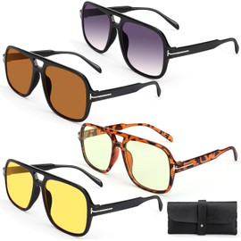 Lukovee 4 Pcs Gafas de Sol Modas Vintage Unisex Adulto, Gafas de sol Aviador con Montura Grande, Protección UV400 para Conducir, Viajar, Decoración Diaria
