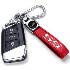 QZXIAOGU Leather Car Key Chain Metal Car Keyring Accessories Replacement with Suit for Chevy Camaro SS Cars Accessories, Keychain Keyring Family Present for Camaro SS Owners (SS Red Sliver)