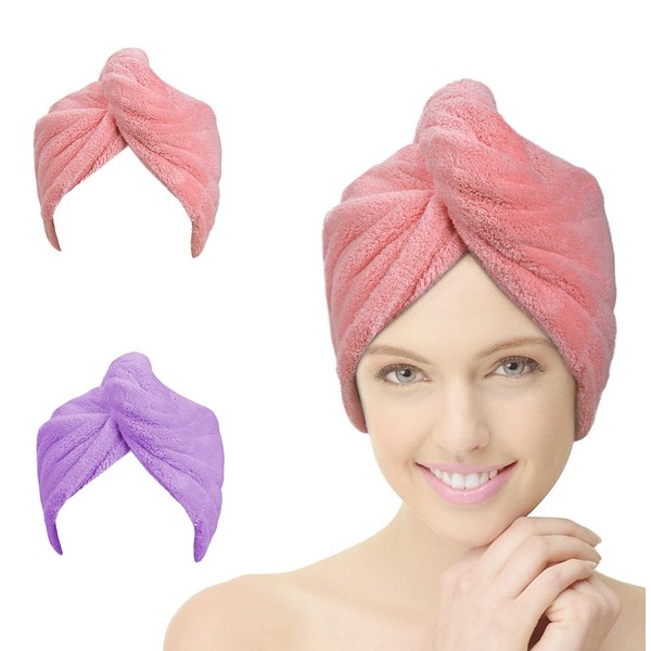 FIBOUND Hair turban, 2 pieces, microfibre towel hair, hair turban with button, turban towel with button design for women, wet hair, makeup, bath shower, face care