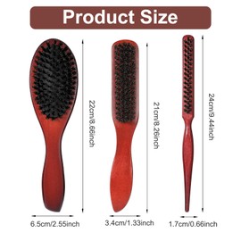 3 Pack Boar Bristle Brush for Slicking Back Slick Back Hair Brush Wood Handle Edge Teasing Brushes Rat Tail Comb for Women Thin Fine Hair Smoothing, Sectioning, Beard Brushes for Men