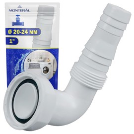 Connector 90° for Washing Machine and Dishwasher Drain Pipe for Hose with Inlet Diameter 20-24 mm, Suitable for Siphon with 1 Inch Male Thread MONTERAL