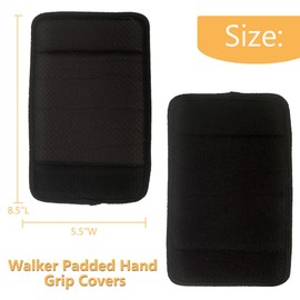 Universal Walker Padded Hand Grip Covers, Premium Medical Soft Cushion Memory Foam Core Padding, Wicking, Comfort, Washable, Black