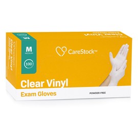 CareStock Ivory Vinyl Exam Gloves - Ultra-Strong with Slip-Resistant Textured Grip, Disposable Powder-Free Medical Gloves for Cooking & Healthcare - Medium, 100 Count, 1 Box