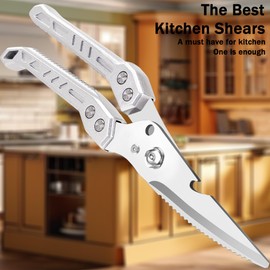 SLEMOON Poultry Shears, Heavy Duty Kitchen Shear for Spatchcocking Chicken and Turkey,Meat,Kitchen Scissors for Food,Spring-loaded Handles, Thick Blades and Safety Lock,Silver