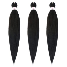 Beyond Beauty 26 Inch 3 Pack/Lot Pre Stretched Braiding Hair Extensions, EZ Braids, Hot Water Setting, Yaki Braiding Hair (#1B)