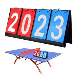 YURINWOO 4-Digital Portable Table Top Scoreboard Flipper, Multi Sports Score Flip Scoreboard Score Keeper for Ping-Pong Badminton Volleyball Football Sports, Blue and Red