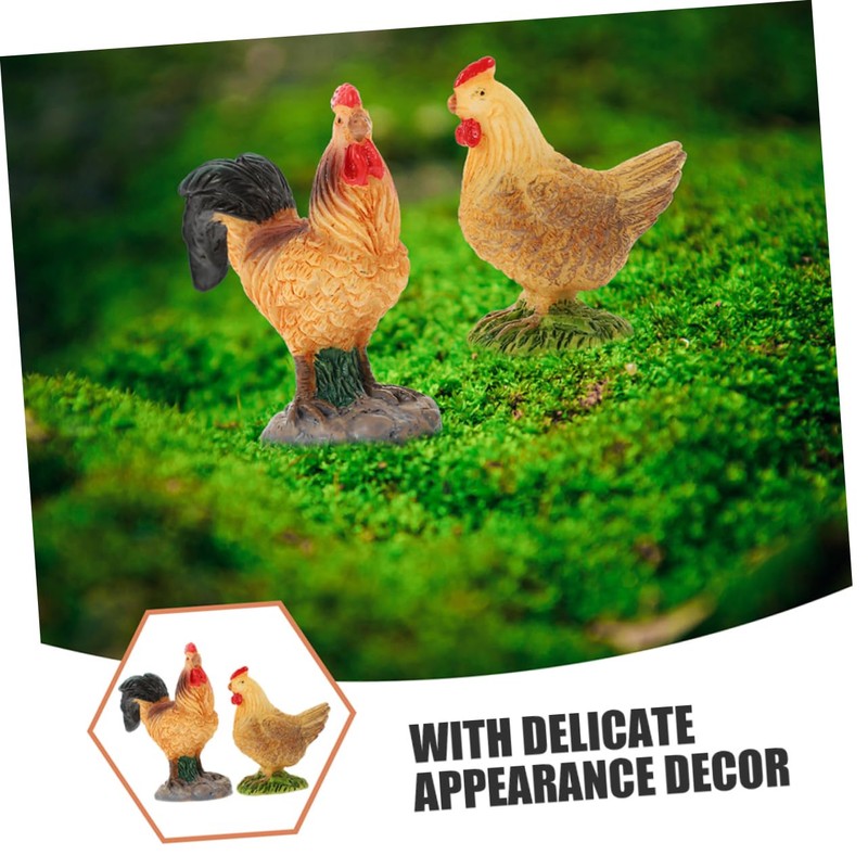 Outanaya 6Pcs Mini Chick Figurines Lifelike Rooster Hen Models for