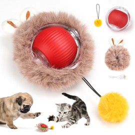 JAKPAK Cat Toys Interactive Cat Toy Ball with Plush Cover for Indoor Cats Bird Chirping and Strong Power Drive Dog Cat Toy Moving Automatic Cat Toys for Bored Indoor Cats of All Ages (Red)