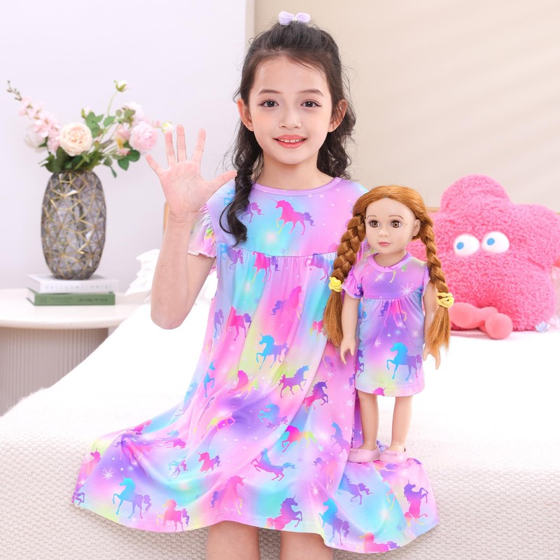 ICOSY Matching Doll & Girls Nightgowns Clothes Girls Pajamas Sleepwear