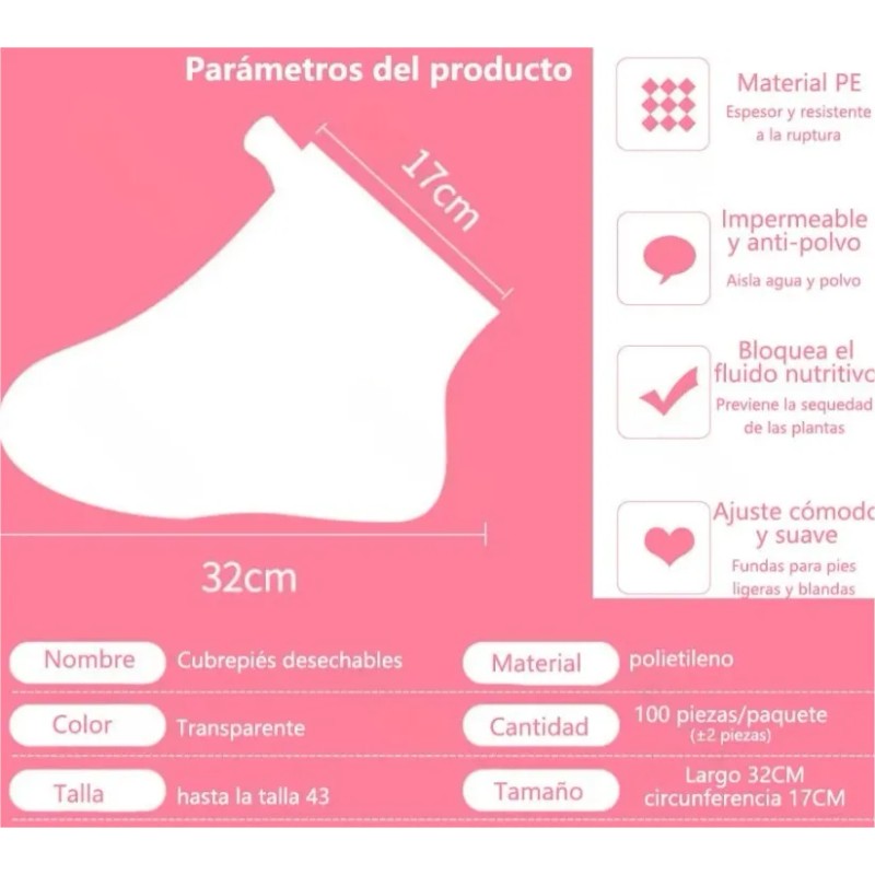 100 Pzs Guantes Bolsa Para Pies Desechables Impermeables