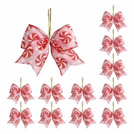 Meseey 12 Pcs Christmas Candy Bows 6 Inch Red and Pink Gingerbread Man Lollipop Peppermint Christmas Wreath Bow for Xmas Tree Wreath Bows DIY Craft Decoration (Pink Swirl)