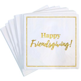 Friendsgiving Cocktail Napkins, 50 Pack, "Happy Friendsgiving" Gold Glitter Foil, Disposable Paper Thanksgiving Napkins for Friendsgiving Party Decorations, Great for Dinners, Beverages, Dessert