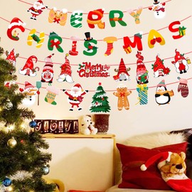 Merry Christmas Banners, 34PCS Ceiling Christmas Hanging Decorations, Christmas Hanging Bunting Paper Garland, Christmas Decorative Hanging Banners Party Window Wall Tree Home Fireplace Decor