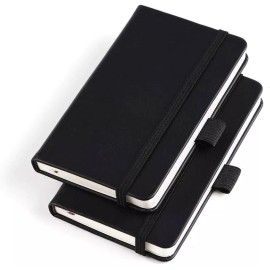 Vanpad Black Hardcover Mini Notebook Two Pack 3X5.5 Portable Journal With Ribbons