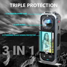 Insta 360 X5 Aluminium-Metallrahmen, Käfigtasche, Objektivschutz mit Displayschutzfolie für Insta360 X5 Kamera-Zubehör-Set, Mehrzweck-Halterungsklemmen-Adapter