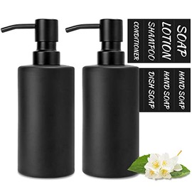 GMISUN Black Soap Dispenser, 2 Pack Glass Soap Dispenser with Matte Black Stainless Steel Pump, 12 oz Hand and Dish Soap Dispenser Set for Kitchen/Bathroom, Refillable Liquid Lotion Dispenser - Round