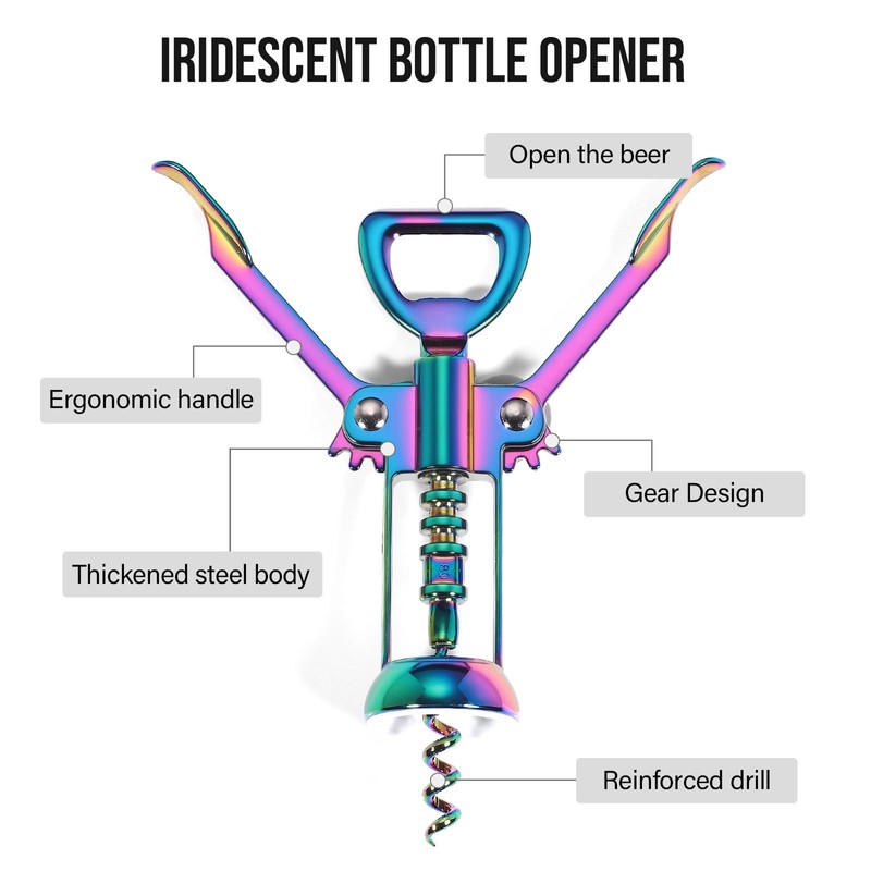 Winged Corkscrew, Iridescent Bottle Opener, Cork Remover, Rainbow Wine Gift