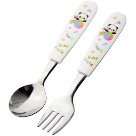 Nagao Children's Spoon and Fork Set, 5.4 inches (13.8 cm), Baby Panda, Dishwasher Safe, Made in Japan