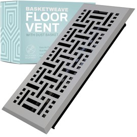 Home Intuition Basketweave Floor Vent Cover 4X12 Inch Floor Register with Mesh Cover Trap Heat and Air Walkable Metal Floor Vent for HVAC Duct, Light Grey