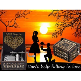 Wooden Music Box for Girlfriend,Boyfriend,Wife,Husband,Lover,Hand Crank Melody Can’t Help Falling in Love,Engraved Vintage Musical Box,Gift to Girlfriend Wife on Valentine’s Day,Birthday,Anniversary