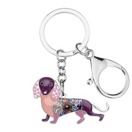 BONSNY Enamel Metal Heart Rhinestone Dachshund Dog Key Chains For Women Kids Car Purse bag Rings Charms Pets Gift (Purple)