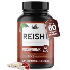 LIFE 360+ Reishi Extracto Puro de Hongo | 120 cápsulas | 1232mg por porción