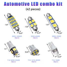 Sylvil 42PCS LED Interior Car Lights, Super Bright White Bulb Replacement Kit Set for Dome Map Interior Tail Cab License Plate Lights, T10 31mm 36mm 41mm 194 LED Width Lamp Bulb