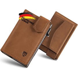 LORZOR Card Case with XXL Coin Compartment for 10+ Coins, Slim Wallet with Magnetic Closure, Men's RFID Protection, Small Wallet, Men's Wallet for 10 Cards, brown, Modern