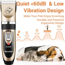Sminiker Professional Rechargeable Cordless Dogs Cats Horse Grooming Clippers - Professional Pet Hair Clippers with Comb Guides for Dogs Cats Horses and Other House Animals Pet Grooming Kit