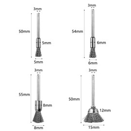 HAPPOW Pack of 20 Steel Brush Cordless Screwdriver, Wire Brush Drill Stainless Steel Material, 3 mm Shank, 4 Sizes (5/6/8/15 mm), Wire Brush for Dremel, Sanding Brushes for Polishing Rust Removal