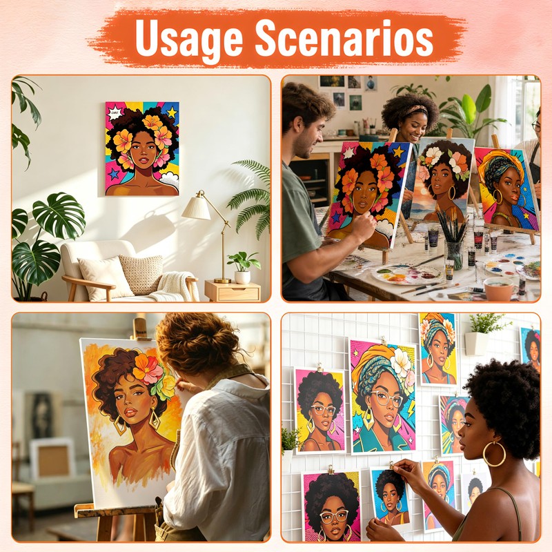 8-Guest Paint & Sip Kit for Adults,8''x10'' Pre Drawn Black