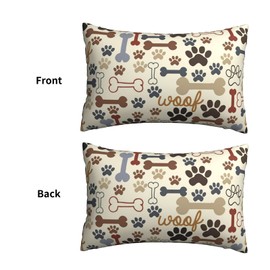 Dog Paw Prints Bones Pillowcase for Hair and Skin, Queen Size (20x30 inches) Bed Home Decor Pillow Cover - Soft and Cozy Brushed Microfiber - Hidden Zipper Closure Print