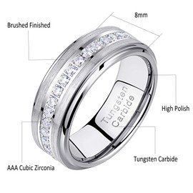 Newshe Tungsten Rings for Men Mens Wedding Bands for Him Cubic Zirconia 8mm Matte Brushed Size 10