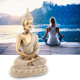 Haofy Meditando Estatua de Buda Sentado Estatua Talla de Buda Estatuilla Artesanía para el Ornamento de la decoración del hogar(Un Dorado)