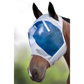 Harrison Howard CareMaster Horse Fly Mask Standard Silver/Blue Retro Small Pony