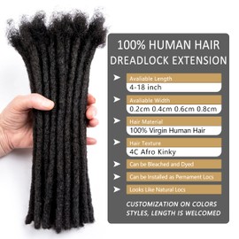 DAIXI 0.2cm & 0.4cm & 0.6cm & 0.8cm Thickness 12 Inch 10 Strands 100% Real Human Hair Dreadlock Extensions for Man/Women Permanent Loc Extensions Bundles Can Be Dyed Bleached Curled and Twisted