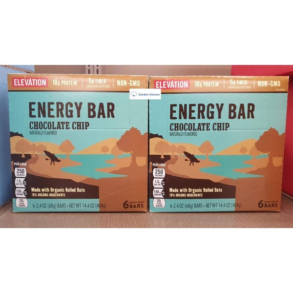 Elevation Energy Bar Chocolate Chip 14.4oz 408g (2 Boxes)