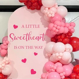JarThenaAMCS A Little Sweetheart Is on The Way Gender Reveal Party Decal Sign Pink Valentine' s Day Baby Shower Heart Wall Stickers for He or She Balloon Arch Backdrop Photo Props