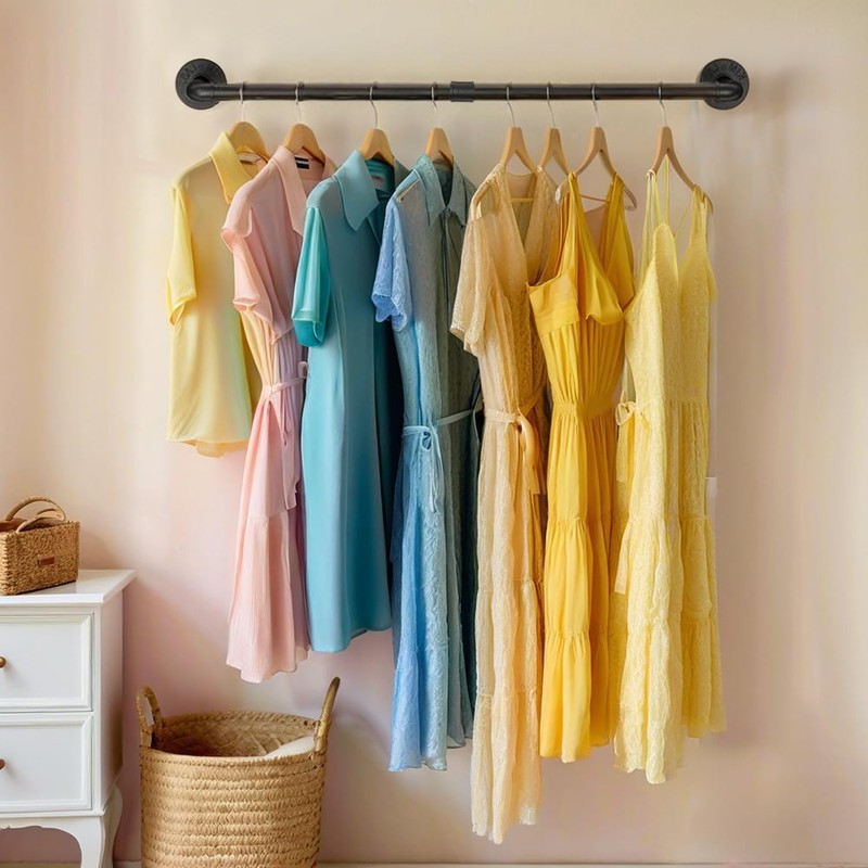 Wall Mounted Clothes Rack 36in, Industrial Pipe Wall Mount Clothing