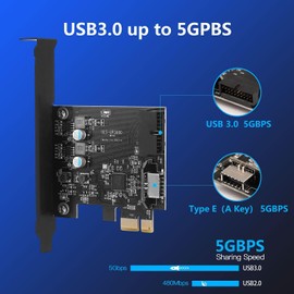 Sinefine PCIe x1 to 19Pin USB 3.0 Header and Type E (A Key) Card, Comes with 19pin to Type E Adapter, USB A and C Front Panel Adapter