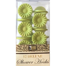 Better Home 12 Daisy Flower Deluxe Shower Hooks S" Shaped Fun Design Curtain Rings (Green)
