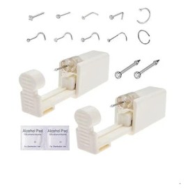 DIEWEISIMI 2 Pack Disposable Self Nose Piercing Tool With 10Pc Nose Rings Nose Piercing Kit