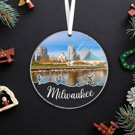 Milwaukee City Travel Souvenirs Christmas Ornament Acrylic, New City Gift, New Home Gifts, Move to Milwaukee City in Wisconsin Gifts, Ornament Gifts for Friends, Milwaukee City Lovers