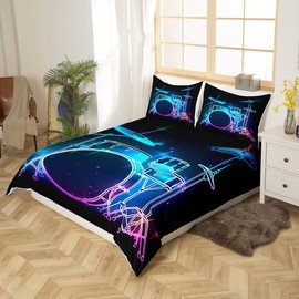 Drum Kit Duvet Cover,Kids Rock Music Bedding Set,Musical Instruments Comforter Cover for Boys Girls Room Decor,Neon Lighting Lightweight Bedspread Cover Twin Size with 1 Pillow Case(No Comforter)