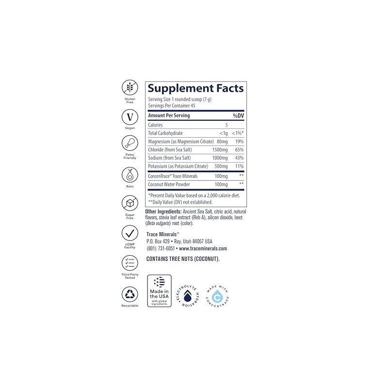 Trace Minerals Zerolyte Canister Electrolitos Polvo Servicios Sabor Frambueza Salada