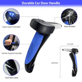 M PAIN MANAGEMENT TECHNOLOGIES Portable Car Door Assist Handle for Elderly - 4-in-1 Auto Cane with Window Breaker, Seatbelt Cutter, and Anti-Slip Grip, 2-Pack, Supports up to 500 lbs (Blue)