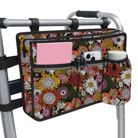 Walker Bag with Cup Holder for Folding Walkers Rollator Water Resistant Organizer Carry Storage Pouch Walker Accessories Bag for Seniors, Elderly, Handicap Detachable Walkers Basket with Big Capacity
