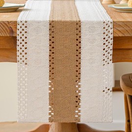 Kiatuniya Table Runner Beige and Brown Boho Table Runner Macrame Crochet Lace Modern Table Runner Decoration Slim Vintage Farmhouse Table Runner Short Wedding Party Table Decoration Outdoor 30 x 180