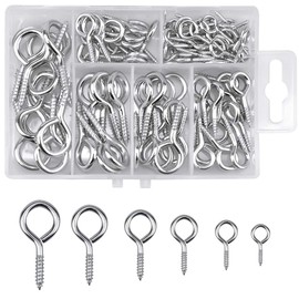 Eye Screw Hooks Eye Bolts - 100pcs Plated Steel Screw-in Hooks for Cork Top Bottles, Self-Tapping Hanging Hooks with Ring Hand Tightening Screws for Outdoor Indoor, 6 Sizes Silver