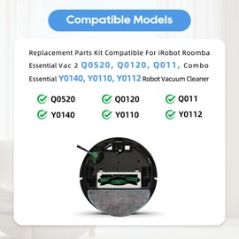 16 PCS Replacement Parts Compatible For iRobot Roomba Essential Vac 2 Q0520, Q0120, Q011, Combo Essential Y0140, Y0110, Y0112, 1 Main Brush, 4 Side Brushes, 4 Hepa Filters, 6 Mop Pads